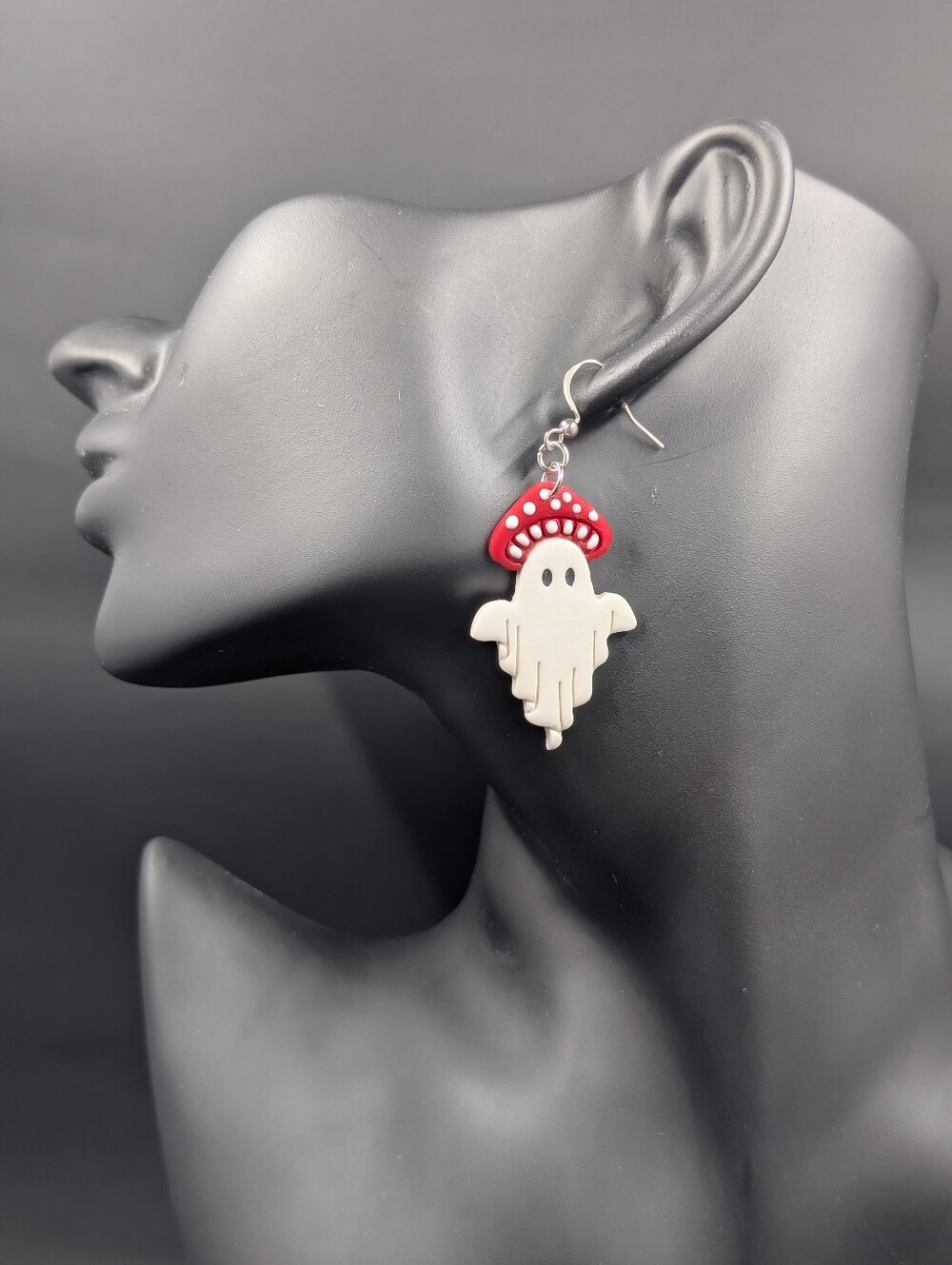 White Ghost & Red Mushroom Dangle Earrings